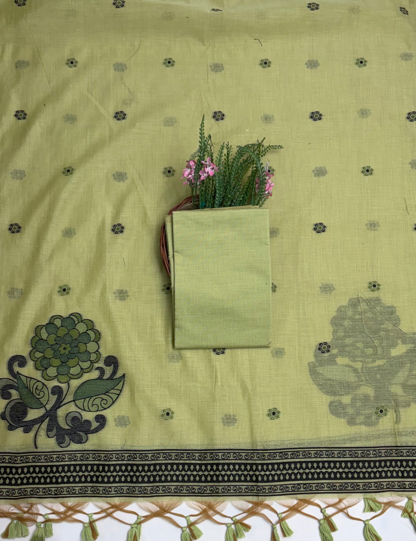 Jamdani Pista Green Suit Fabric / Jamdani Suits