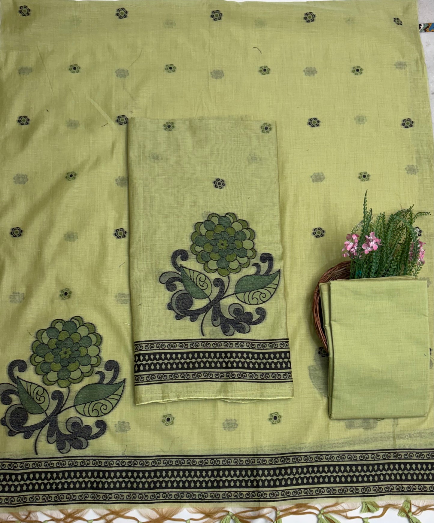 Jamdani Pista Green Suit Fabric / Jamdani Suits