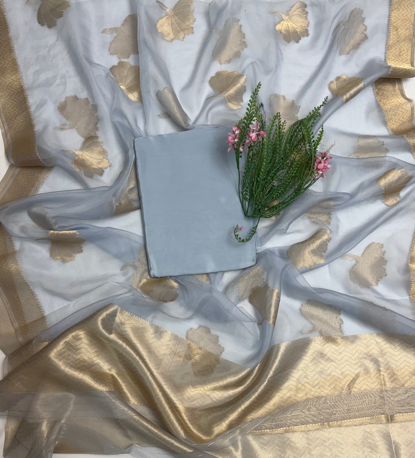 Brocade Ice Blue Suit Fabric / Banarasi Baithak