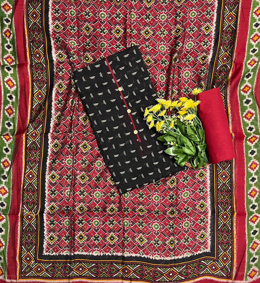 354A Cotton Black With Red Suit Fabric / CKC Cotton Bazaar