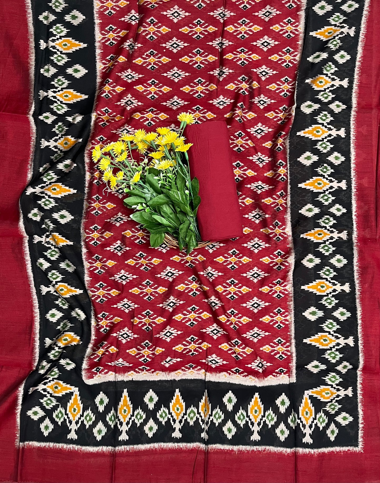 357A Cotton Black With Red Suit Fabric / CKC Cotton Bazaar