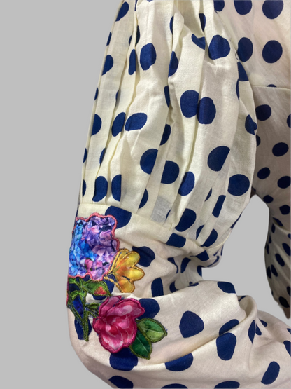 Cotton Cream With Navy Blue Stitched Suit / CKC Polka Petals