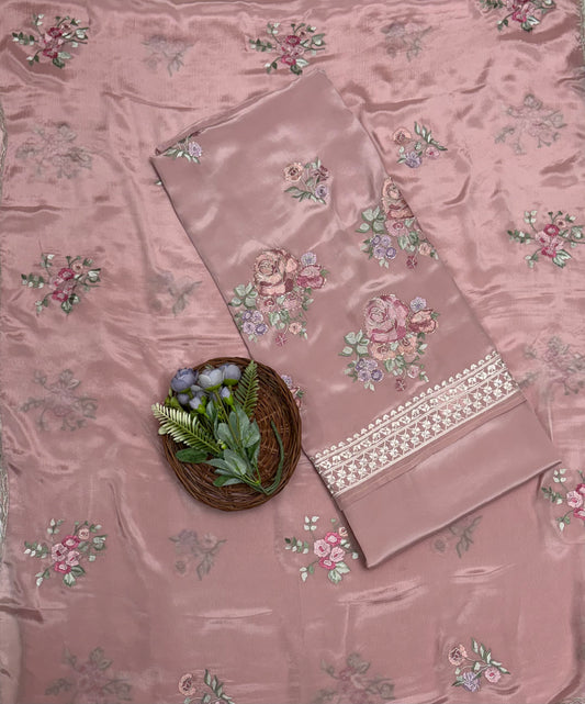 Crepe Powder Pink Suit Fabric / Karwachauth Collection