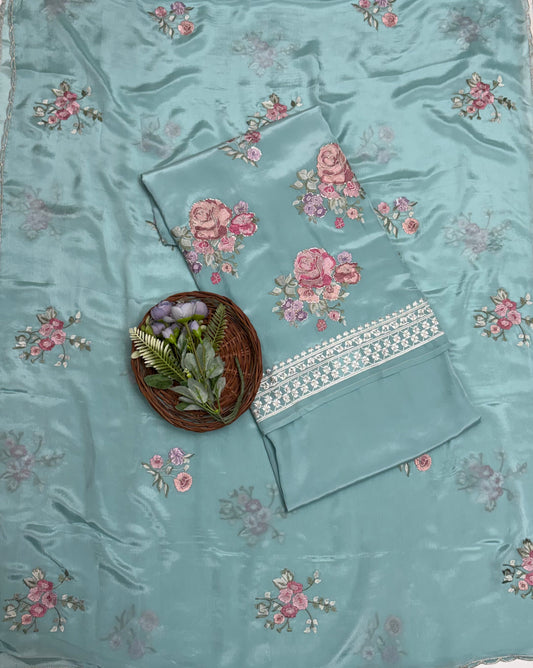 Crepe Light Blue Suit Fabric / Karwachauth Collection