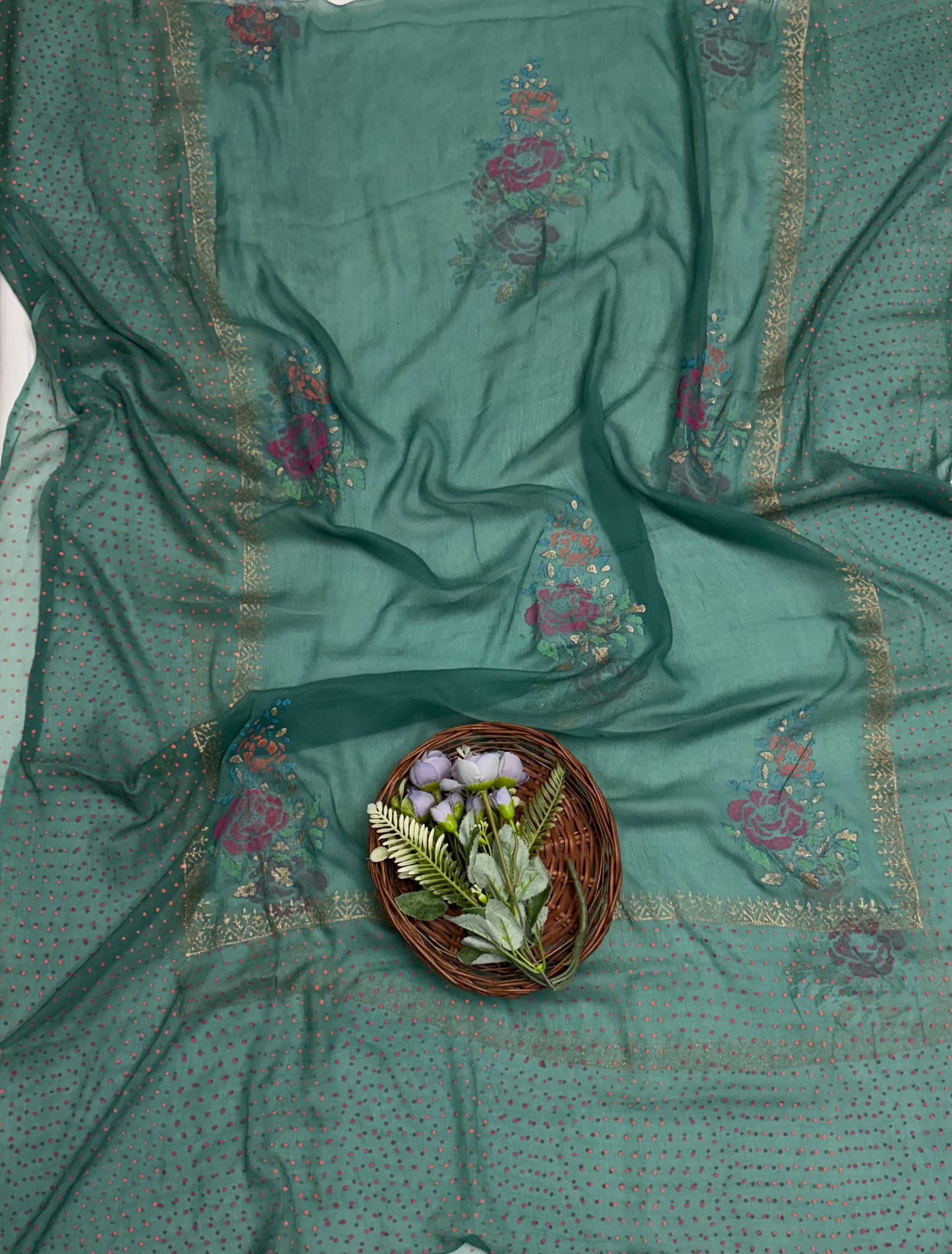 Cotton Dusty Green Suit Fabric / Block Printing Suits