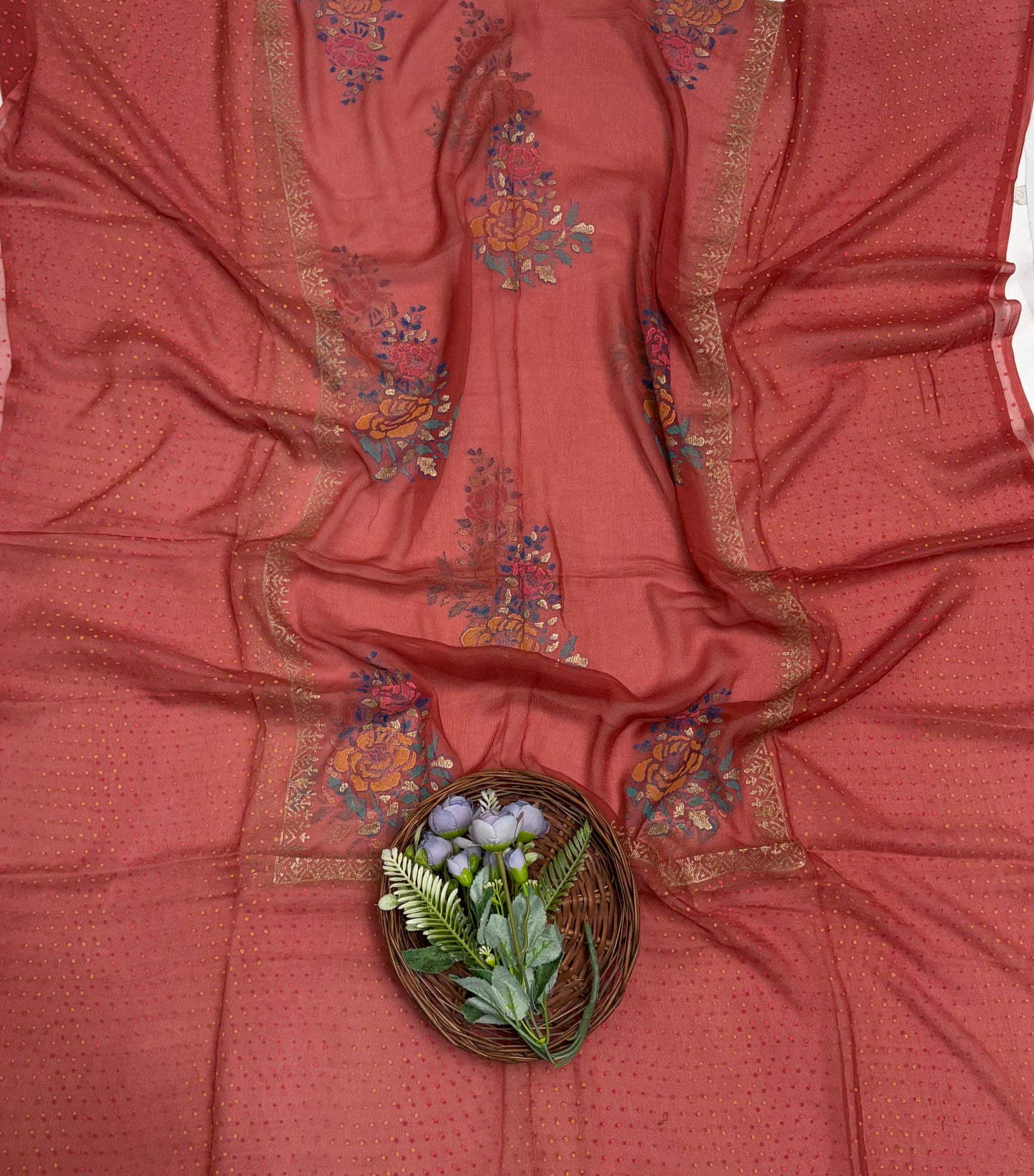 Cotton Dusty Brown Suit Fabric / Block Printing Suits
