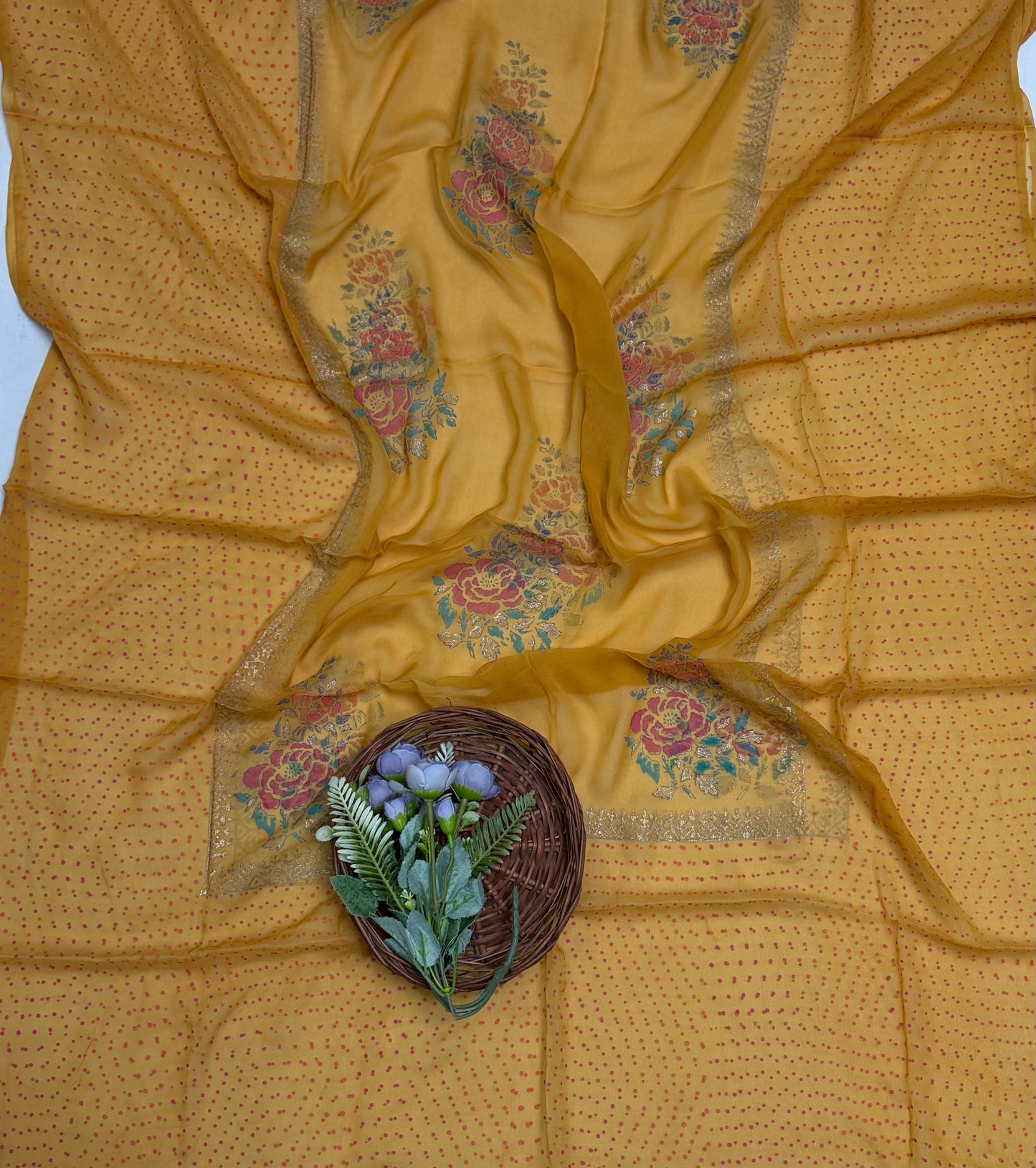Cotton Dusty Mustard Suit Fabric / Block Printing Suits