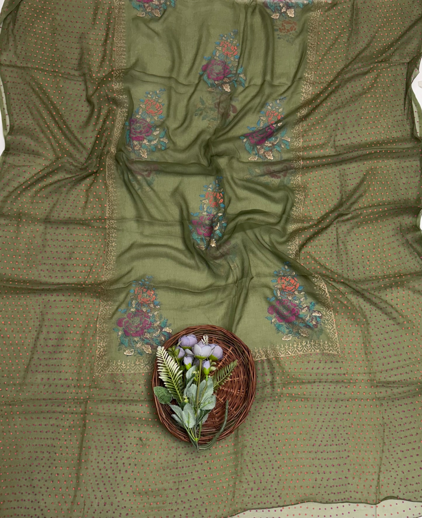 Cotton Mehndi Green Suit Fabric / Block Printing Suits