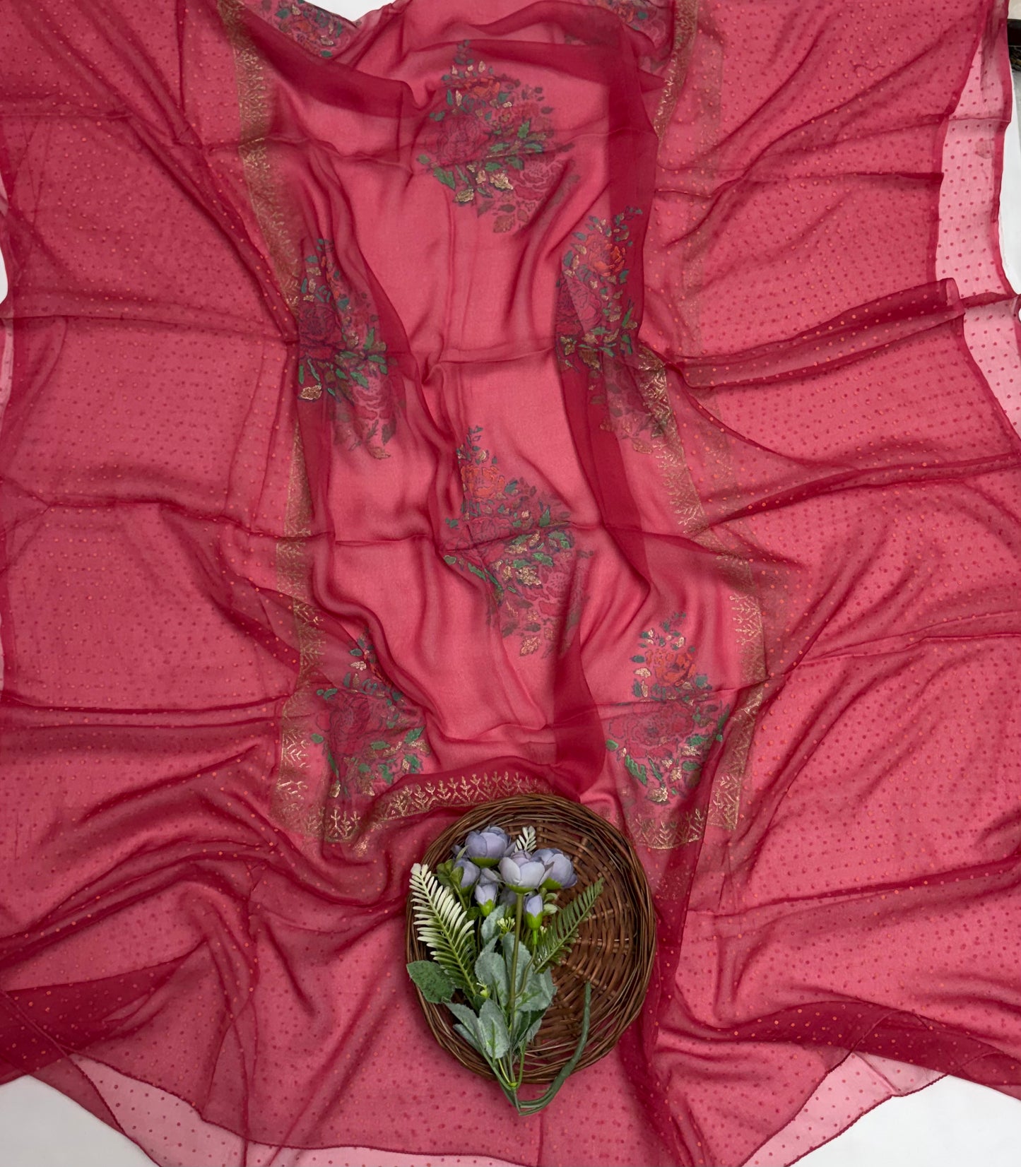 Cotton Carrot Pink Suit Fabric / Block Printing Suits