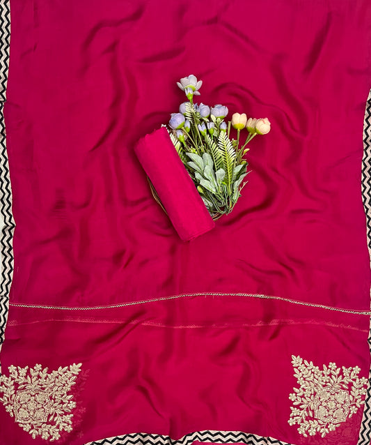 59 Satin Silk Beige With Majenta Suit Fabric/ CKC Partywear Collection