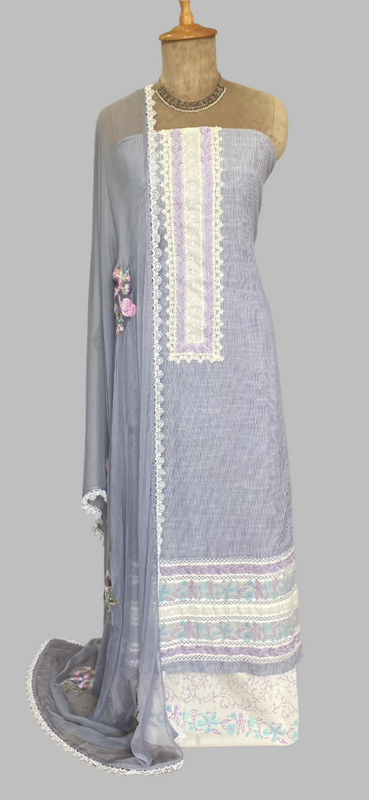 Cotton Grey Suit Fabric / Lacey Attires