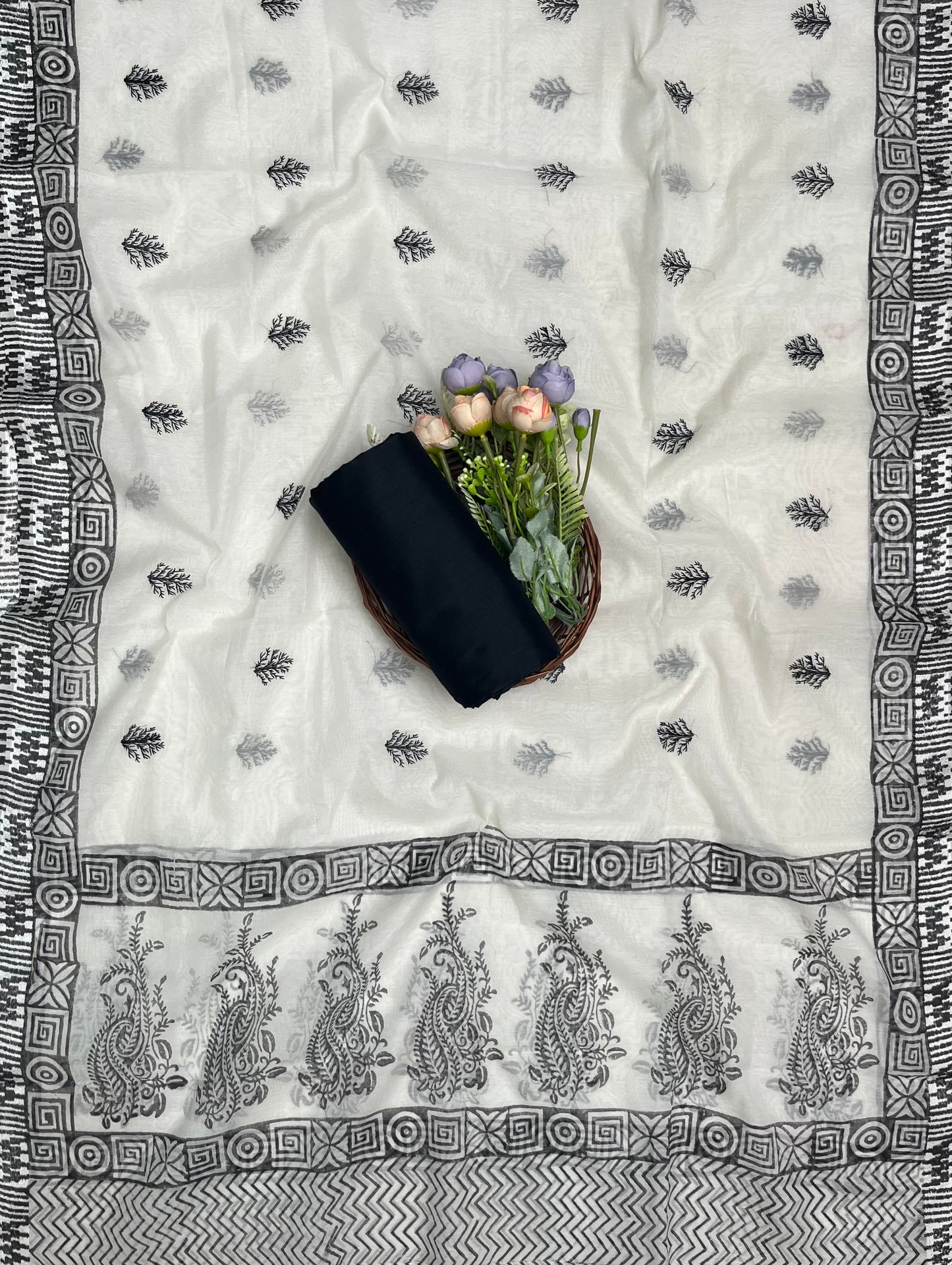 Ckc 456 Mal Chanderi Cream With Black Suit Fabric/ CKC Mal Cotton