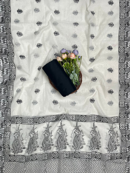 Ckc 456 Mal Chanderi Cream With Black Suit Fabric/ CKC Mal Cotton