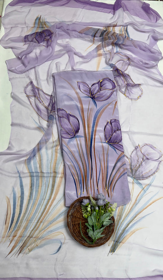 Crepe Lilac Suit Fabric/ Hand Painted Suits
