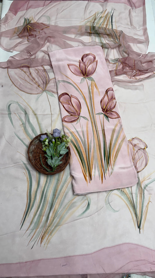 Crepe Powder Pink Suit Fabric/ Hand Painted Suits
