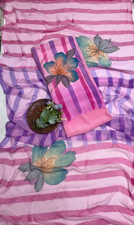 Crepe Pink Suit Fabric/ Hand Painted Suits