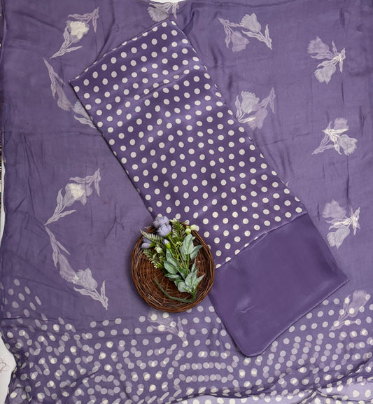 Crepe Polka Lilac Suit Fabric/ Polka Story