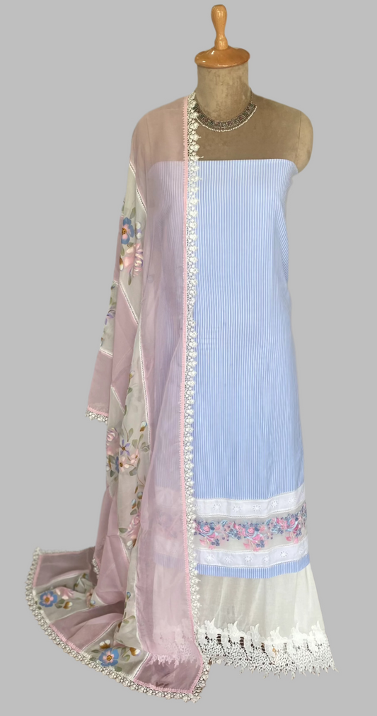 Cotton Ice Blue Suit Fabric / Lacey Attires