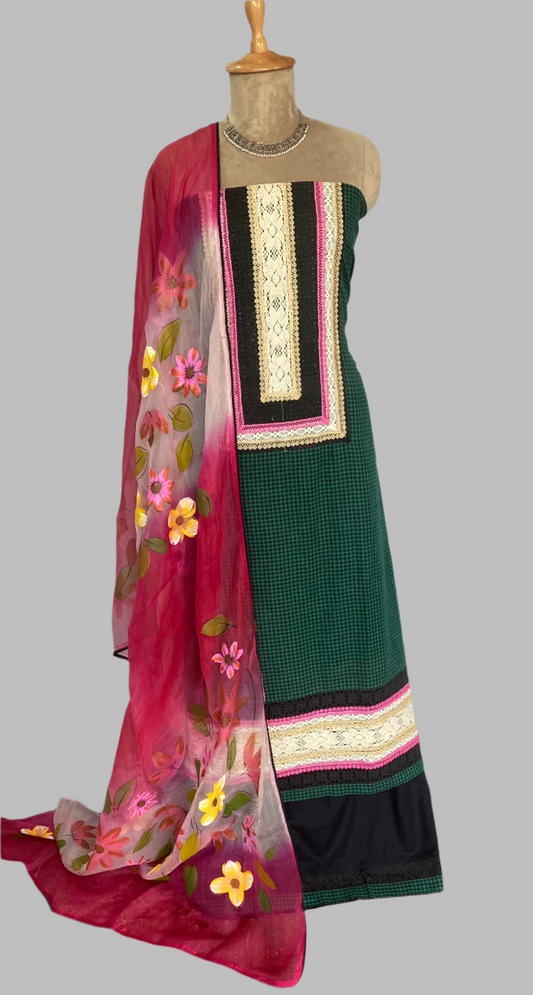 Cotton Dark Green Suit Fabric / Lacey Attires