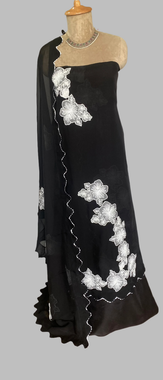 Organza Black Suit Fabric / Lacey Attires
