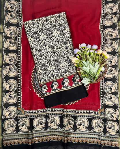 Pure Maheshwari Beige With Black Suit Fabric / CKC Maheshwari Suits