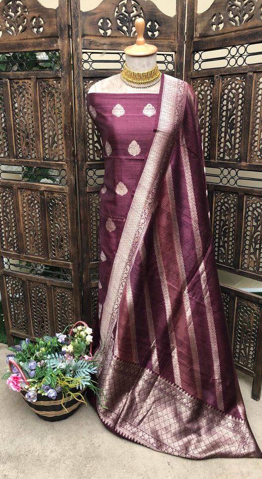 Pure Tusser Silk Nude Brown Suit Fabric / Banarasi Hut Collection