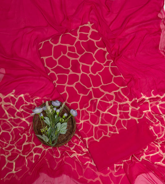 Chiffon Pink Suit Fabric / Phoolon Ka Ghar