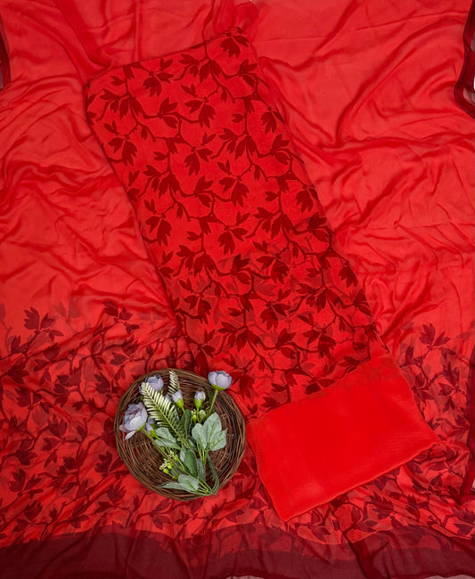 Chiffon Orange with Brown Suit Fabric / Phoolon Ka Ghar