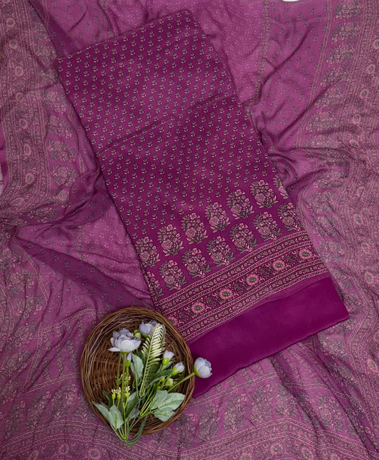 Crepe Wine Suit Fabric / Phoolon Ka Ghar