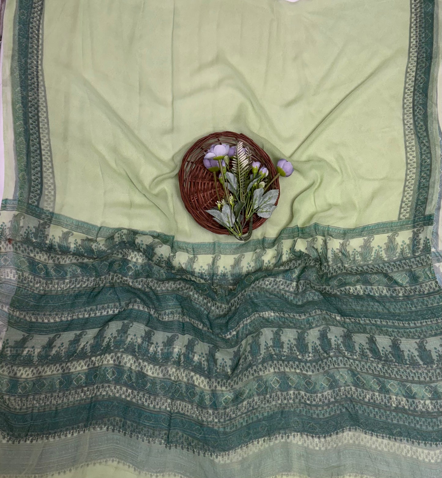 Crepe Light Green Suit Fabric / Phoolon Ka Ghar