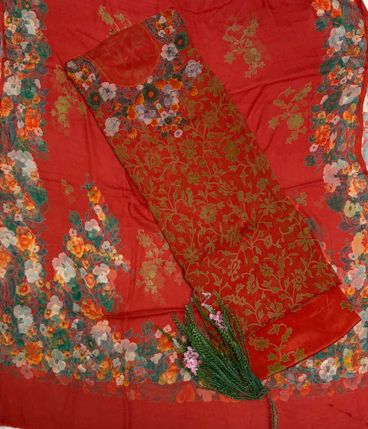 Chiffon Orange Suit Fabric / Phoolon Ka Ghar