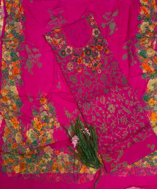 Chiffon Rani Pink Suit Fabric / Phoolon Ka Ghar