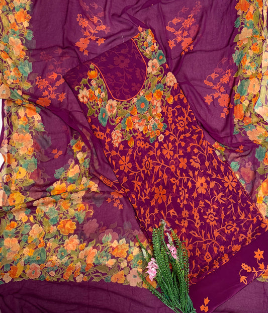 Chiffon Wine Suit Fabric / Phoolon Ka Ghar