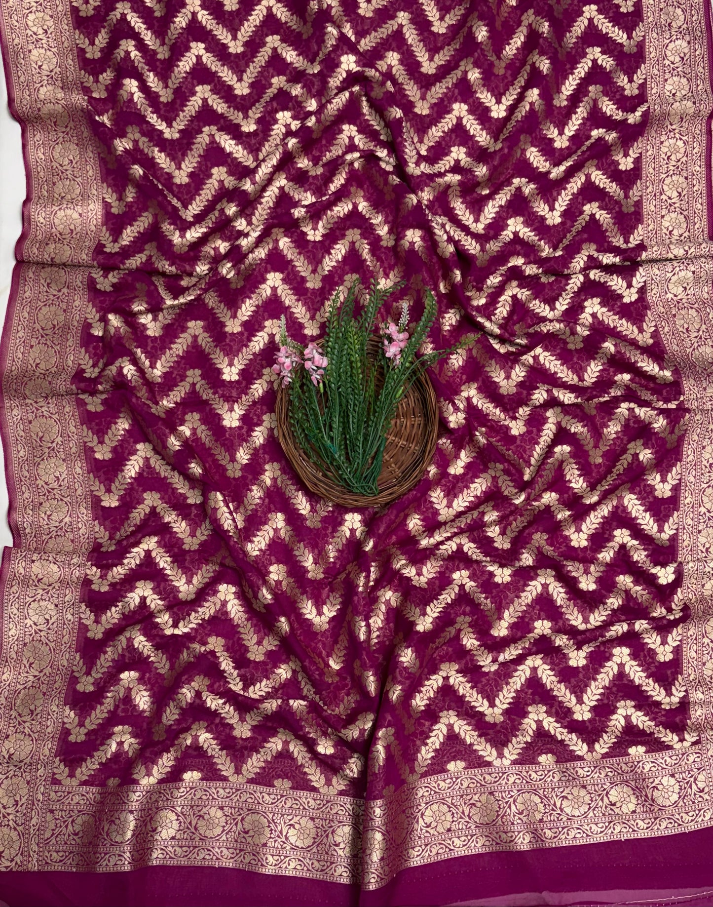 Banarasi Khaddi Georgette Wine Suit Fabric / Banarasi Baithak