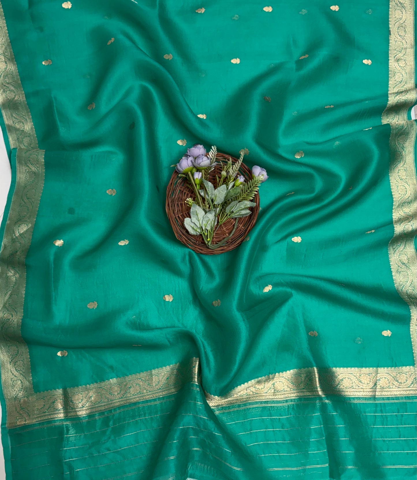 Pure Raw Silk Dark Sea Green Suit Fabric / Banarasi Baithak