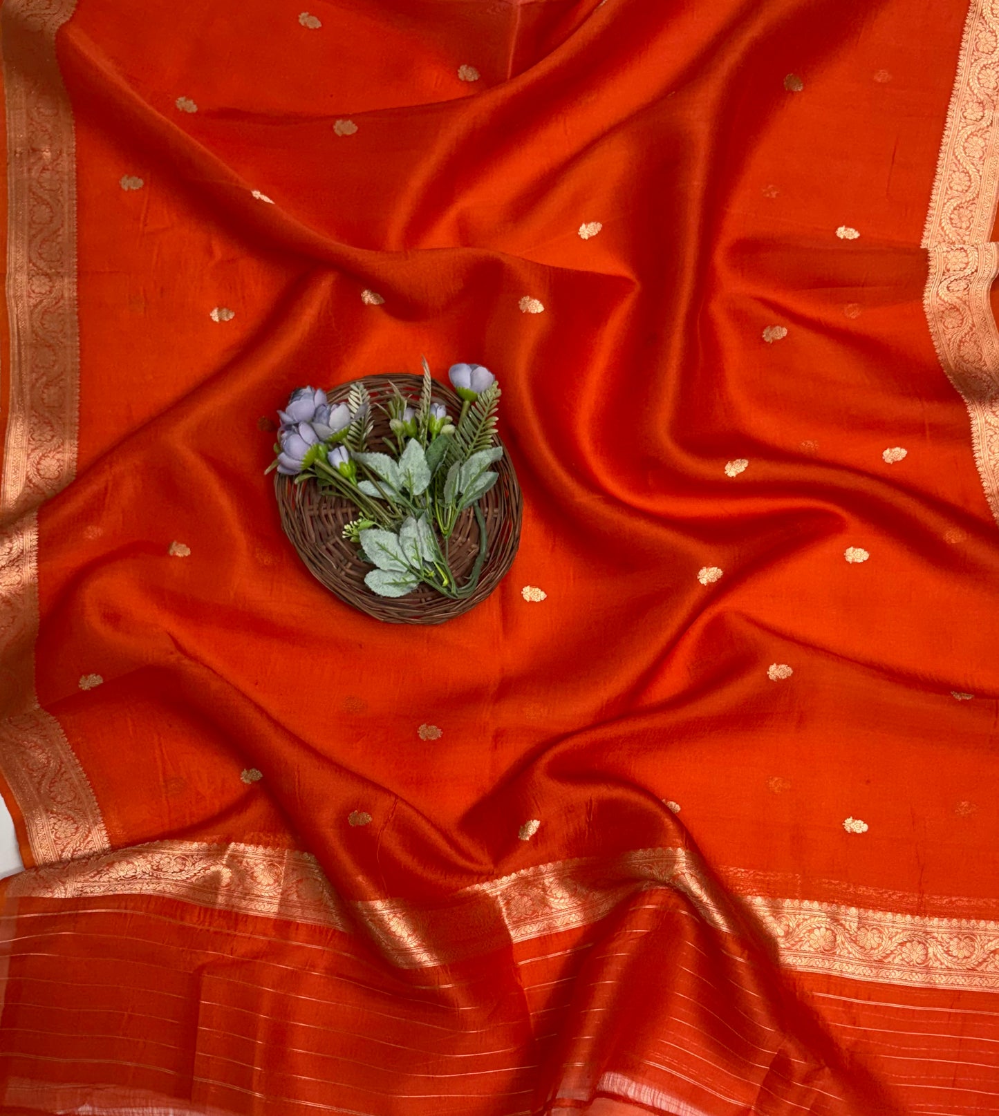 Pure Raw Silk Orange Suit Fabric / Banarasi Baithak