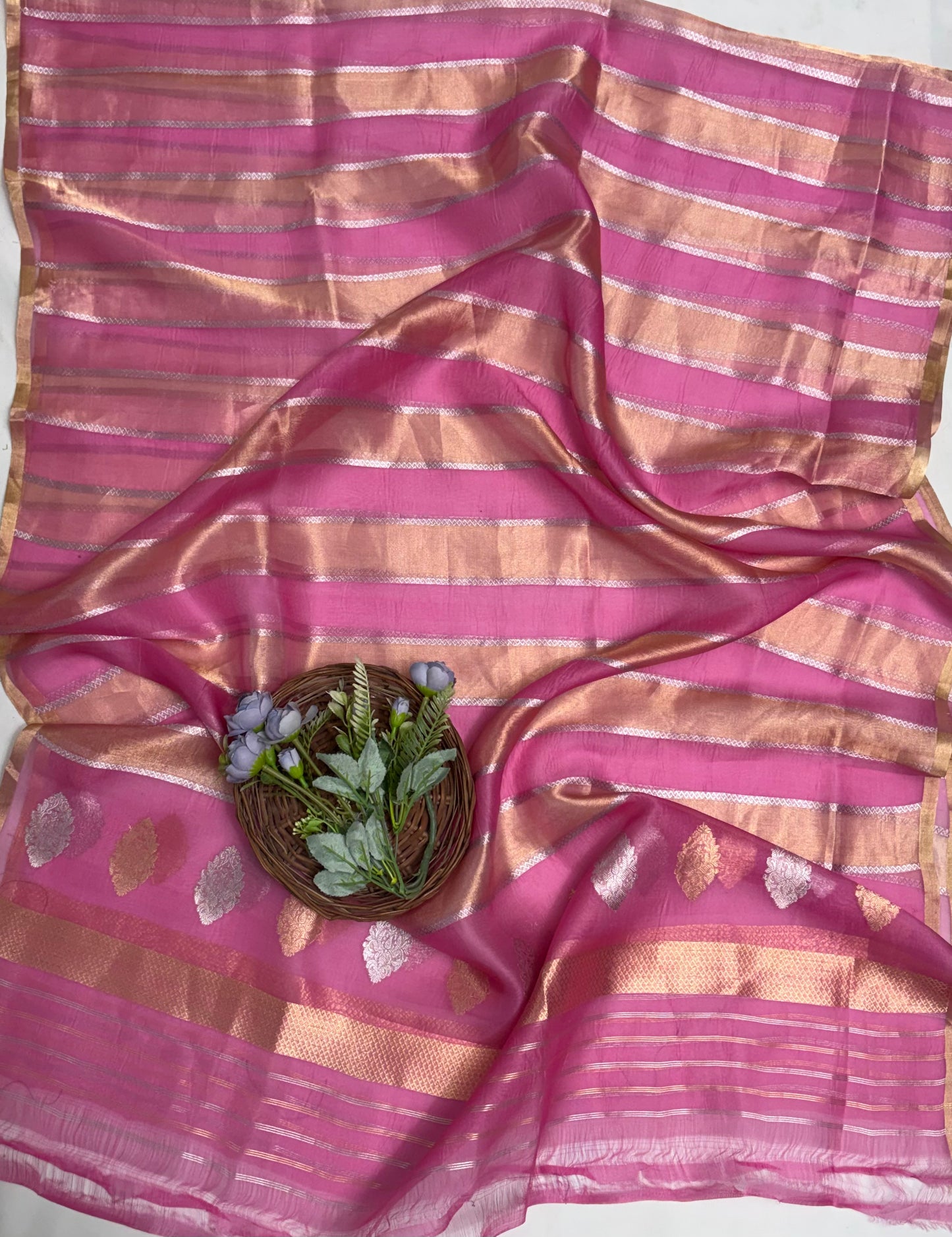 Pure Raw Silk Pink Suit Fabric / Banarasi Baithak