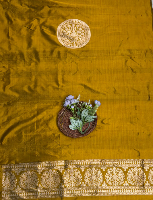 Pure Silk Musturd Suit Fabric / Banarasi Baithak
