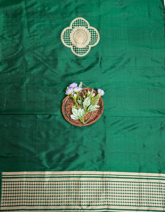 Pure Silk Dark Green Suit Fabric / Banarasi Baithak