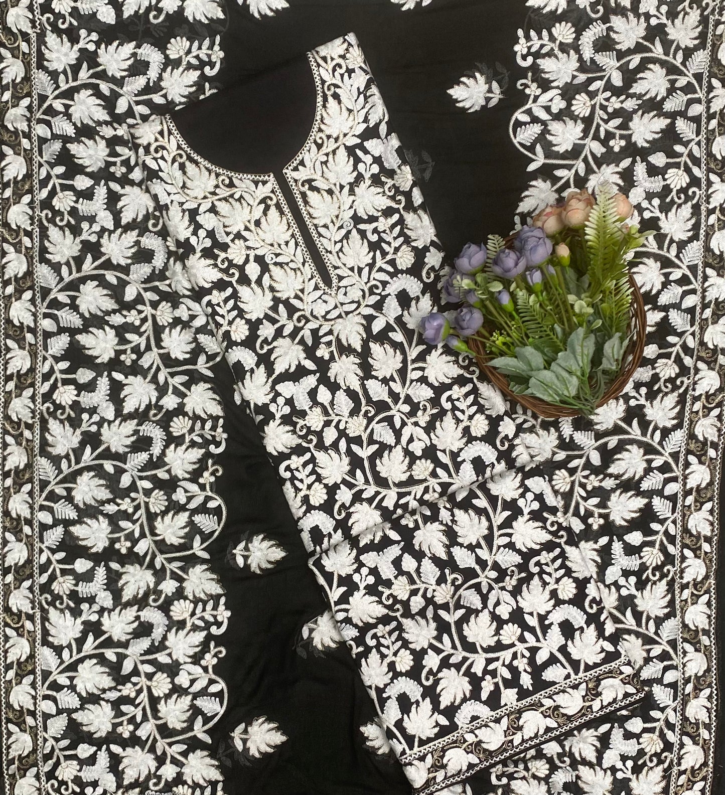CKC 583 Rayon Aari Black Suit Fabric / CKC Cotton Bazaar