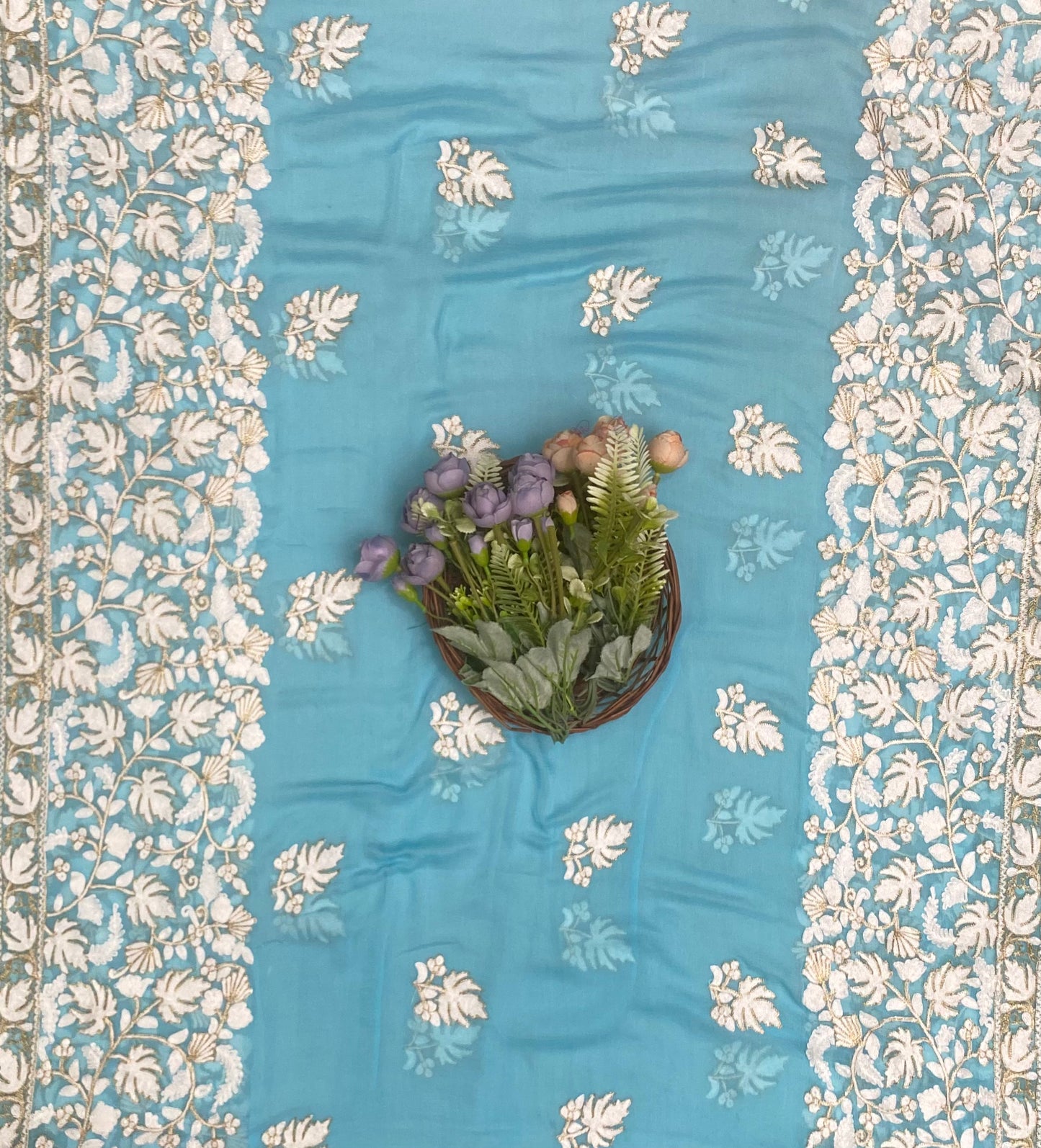 CKC 585 Rayon Aari Sky Blue Suit Fabric / CKC Cotton Bazaar