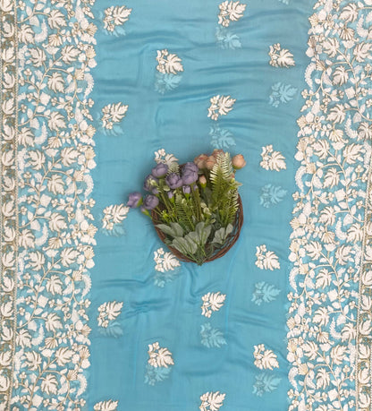 CKC 585 Rayon Aari Sky Blue Suit Fabric / CKC Cotton Bazaar