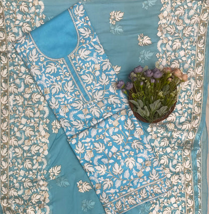 CKC 585 Rayon Aari Sky Blue Suit Fabric / CKC Cotton Bazaar