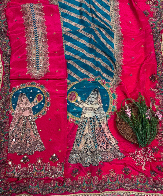 Crepe Rani Pink Suit Fabric / Partywear Collection