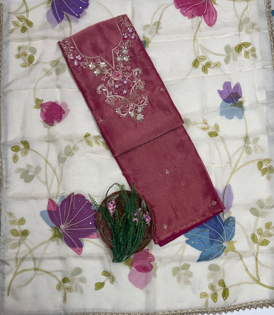 चिनॉन क्रेप ग्रे सूट फैब्रिक / फूलों का घर