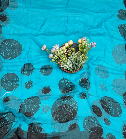 223 Crepe Polka Blue Suit Fabric/ CKC Polka Story