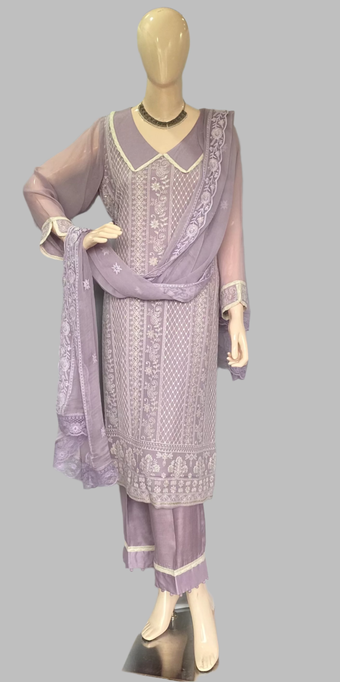Lakhnavi Georgette Lilac Stitched Suit / Lakhnavi Charm