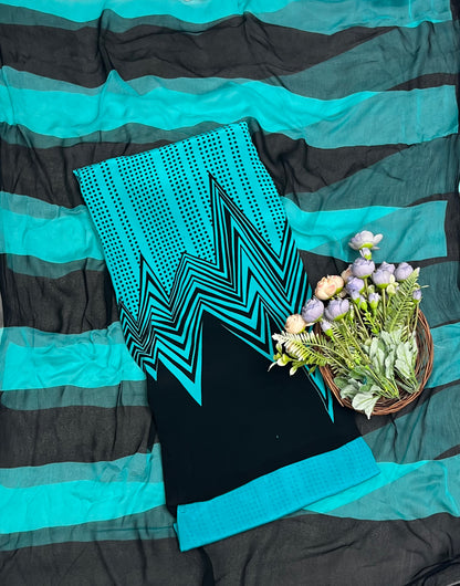 353A Cotton Sea Blue With Black Suit Fabric/ CKC Cotton Bazaar