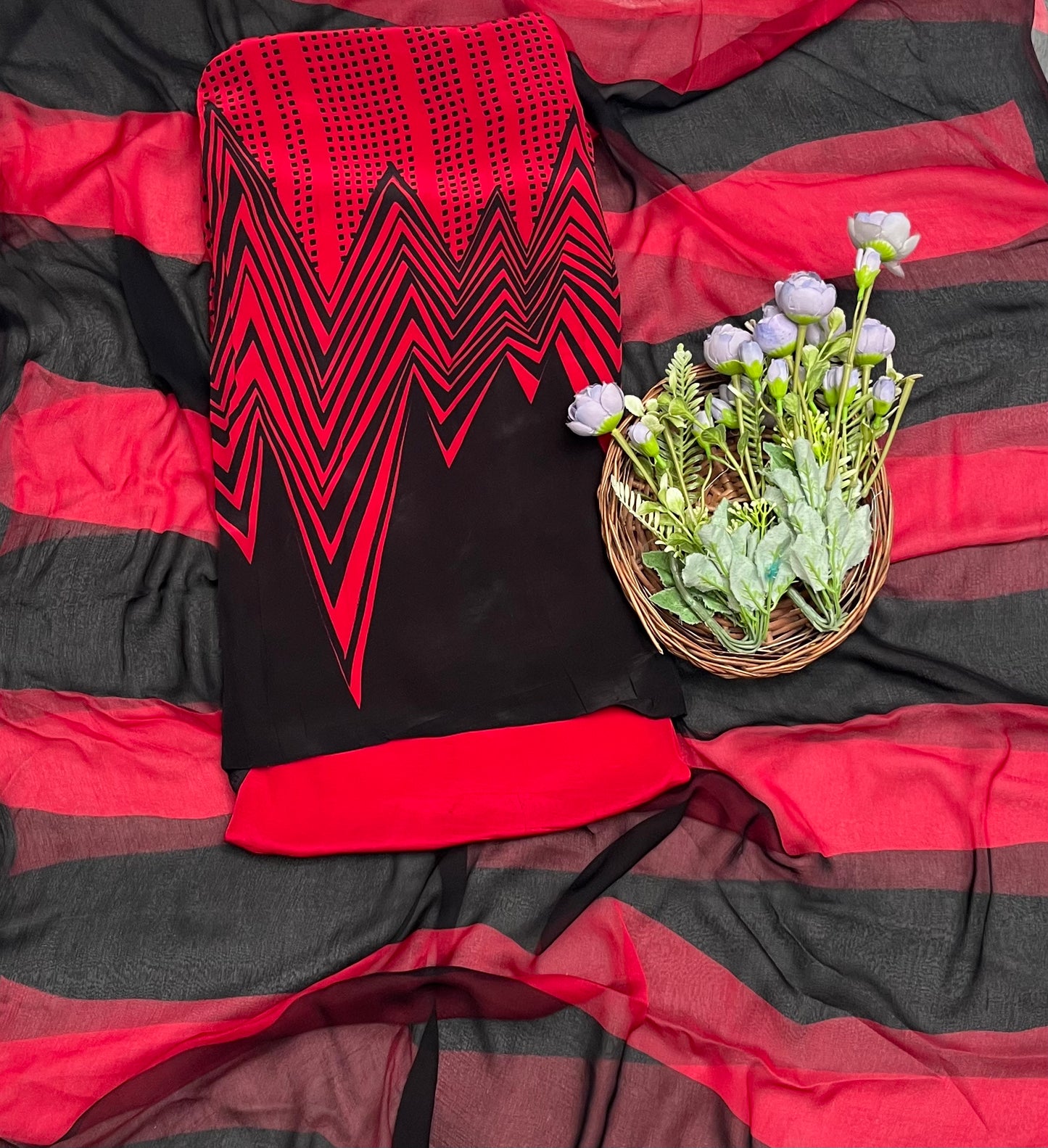 Crepe Red With Black Suit Fabric/ CKC Crepe Suits