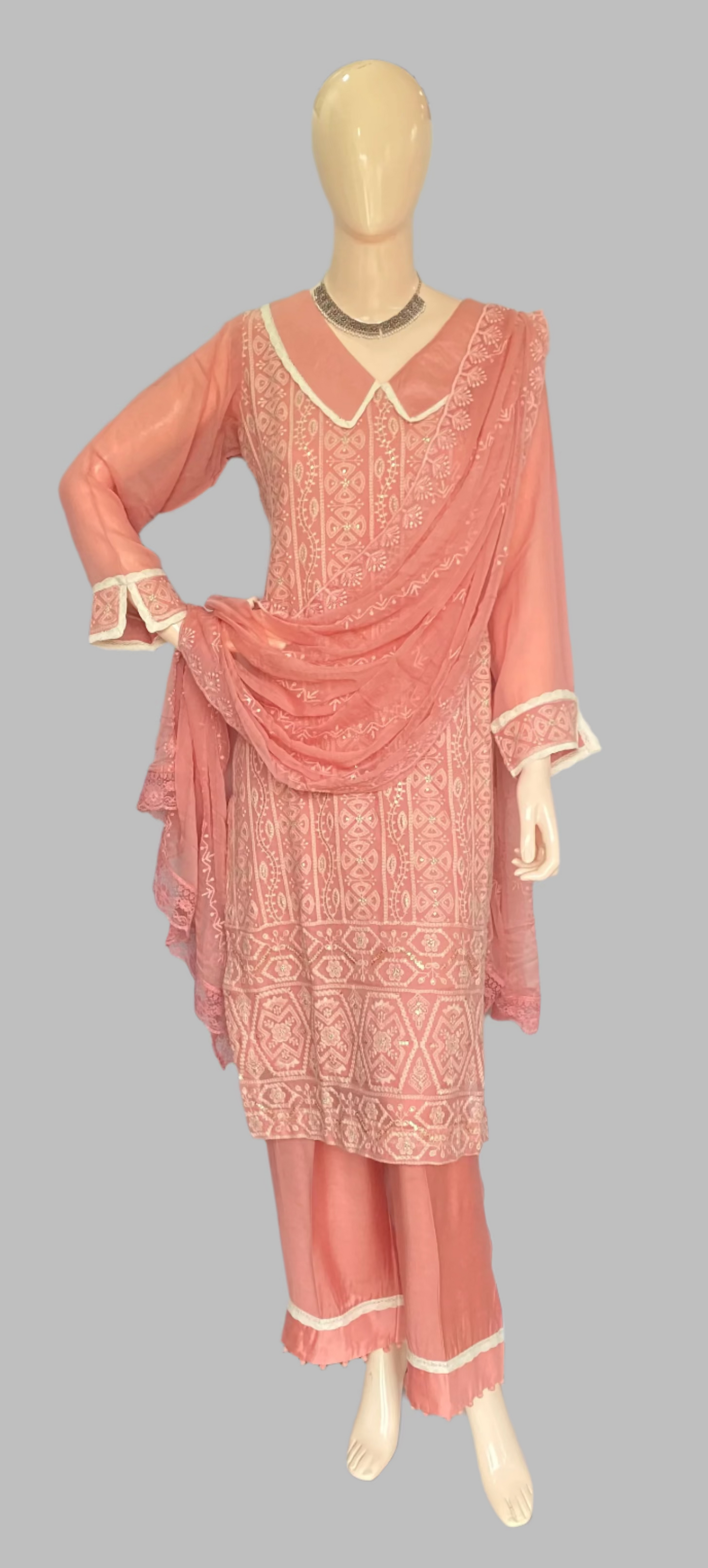 Lakhnavi Georgette Peach Stitched Suit / Lakhnavi Charm